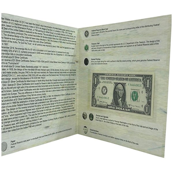 Estados Unidos - Folder com a Cédula de 1 Dollar 2017 - P-544bF - Letra F (Atlanta) - FE