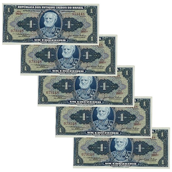 Brasil - 5 Cédulas de 1 Cruzeiro 1956 C-012 - Série 2812 - Sequência - FE