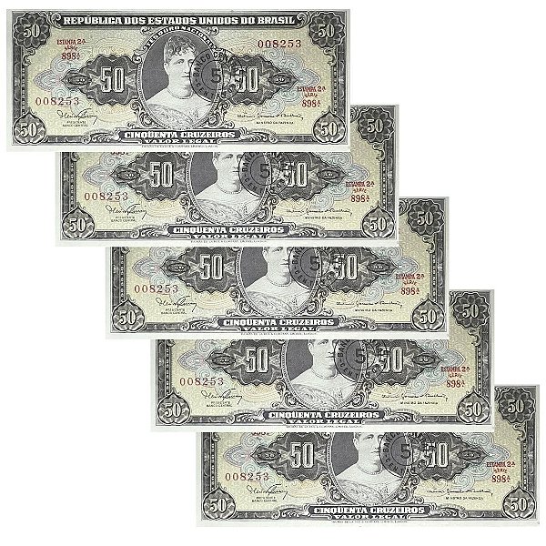 Brasil - 5 Cédulas de 5 Centavos 1966 C-115 - 2ª Estampa - Série 898 - Sequência - FE
