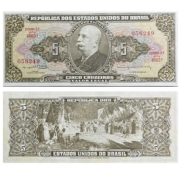 Brasil - Cédula de 5 Cruzeiros 1964 C-074b - 2ª Estampa - Série 4663 - Sob/Fe