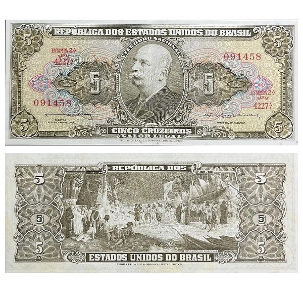 Brasil - Cédula de 5 Cruzeiros 1964 C-074b - 2ª Estampa - Série 4227 - Sob/Fe