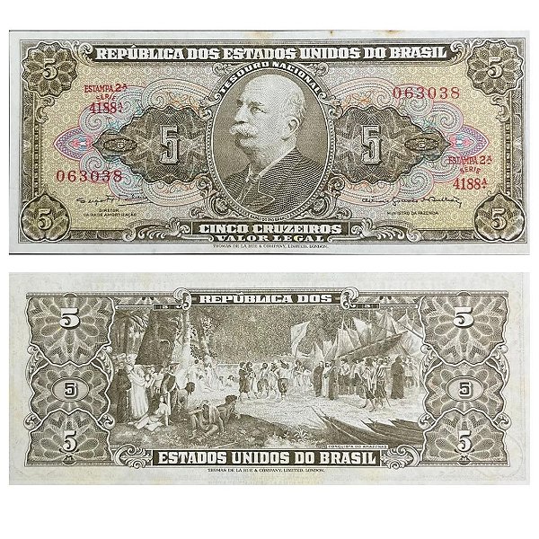 Brasil - Cédula de 5 Cruzeiros 1964 C-074a - 2ª Estampa - Série 4188 - Rara - FE