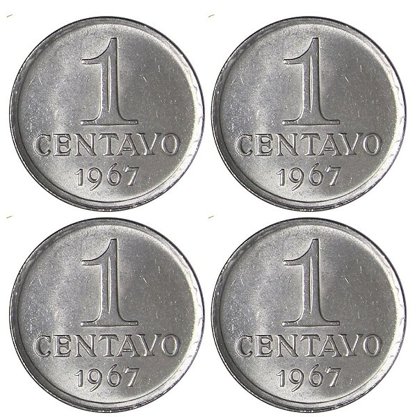 Promoção - 4 Moedas de  1 Centavo 1967 - V-287 - Aço Inox - FC