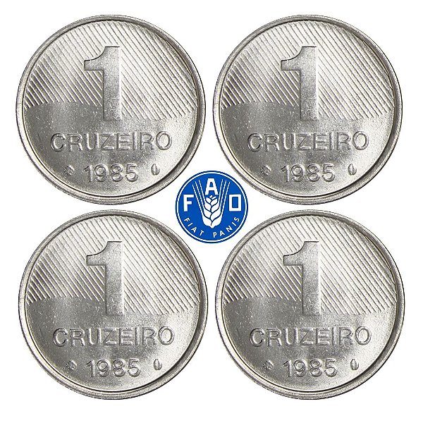 Promoção - 4 Moedas de 1 Cruzeiro 1985 - V-348 - FAO - FC