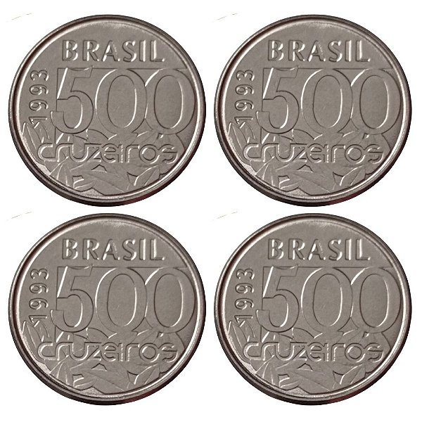 Promoção - 4 Moedas de 500 Cruzeiros 1993 - V-426 - Tartaruga - Aço Inox - Flor de Cunho