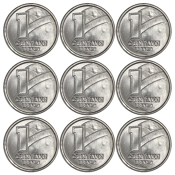 Promoção - 9 Moedas de 1 Centavo 1989 - V-404 - Boiadeiro - Aço Inox - Flor de Cunho