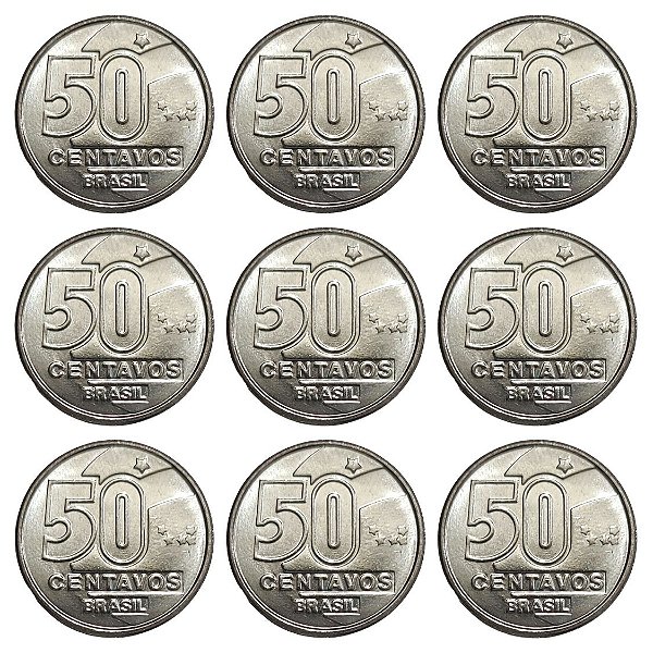Promoção - 9 Moedas de 50 Centavos 1989 - V-410 - Rendeira - Aço Inox - Flor de Cunho