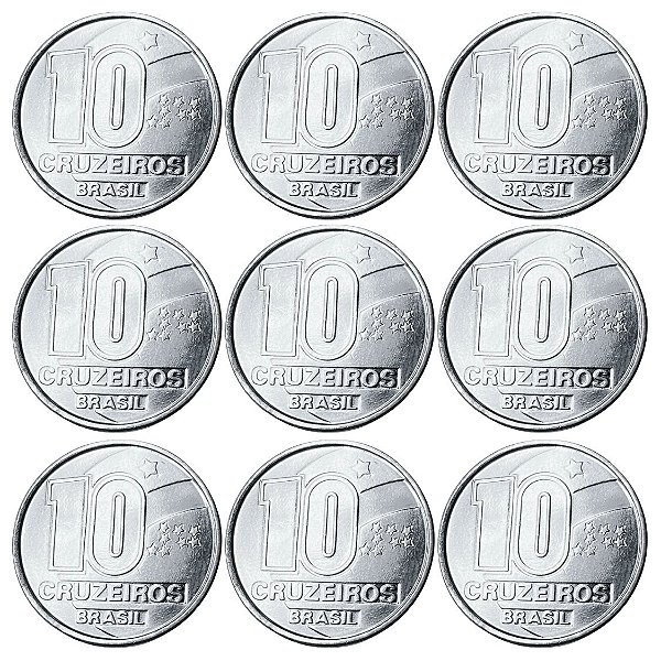Promoção - 9 Moedas de 10 Cruzeiros 1991 - V-418 - Seringueiro - Aço Inox - Flor de Cunho
