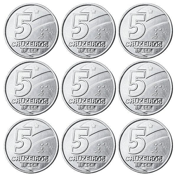 Promoção - 9 Moedas de 5 Cruzeiros 1991 - V-415 - Salineiro - Aço Inox - Flor de Cunho