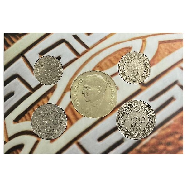 Cartela com as Moedas de 100 a 400 Réis Getulio Vargas - 1938/1940 - Circuladas