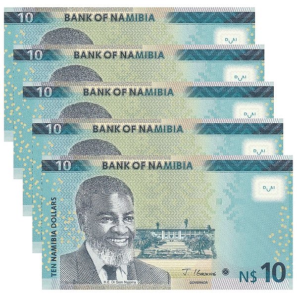 Namibia - 5 Cédulas de 10 Namibia Dollars 2021 - P-16b - Dr. Sam Nujoma - Sequência - FE