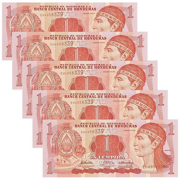 Honduras - 5 Cédulas de 1 Lempira 2010 - P-89b - Sequência - FE