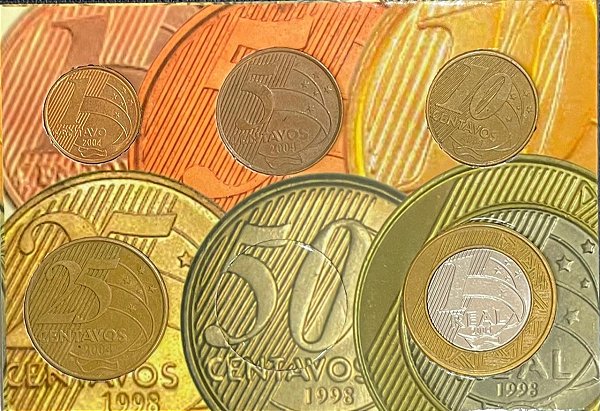 Cartela com a Série completa do Real 2004 - Ano Raro - Circuladas