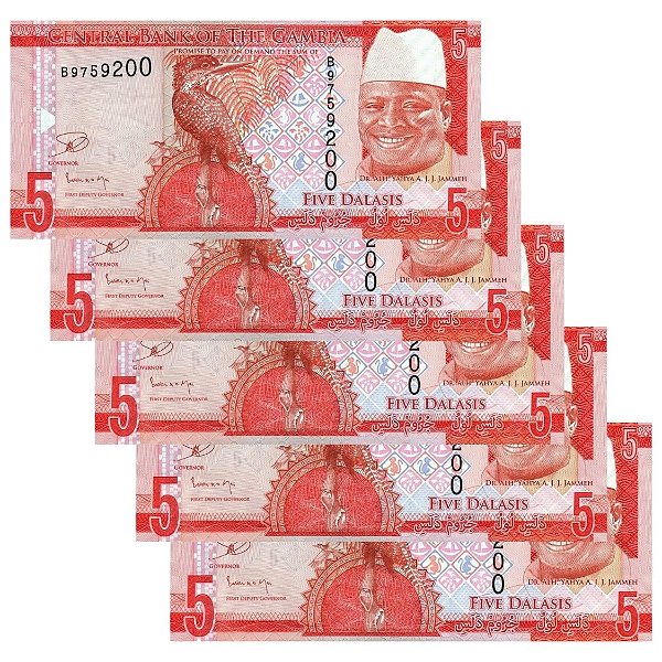 Gambia - 5 Cédulas de 2 Dalasis 2015 - P-31a - Sequência - FE