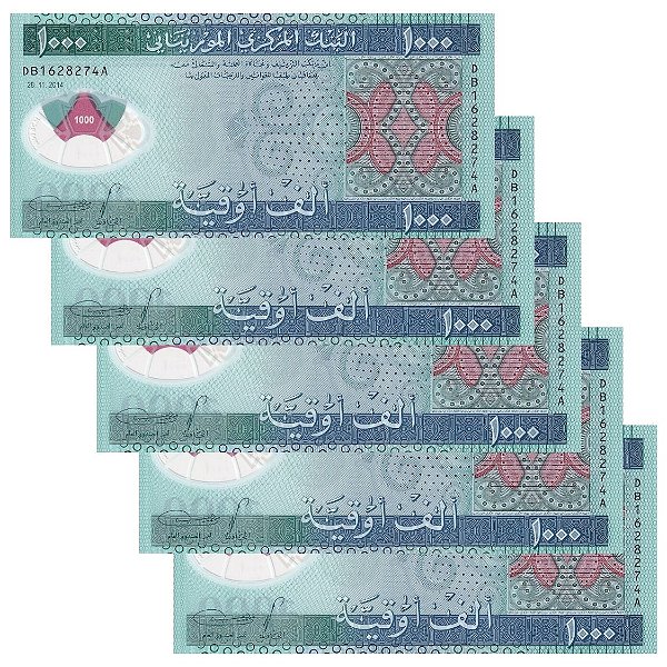 Mauritania - 5 Cédulas de 1000 Ouguiya 2014- P-19a - Polimero - Sequência - FE