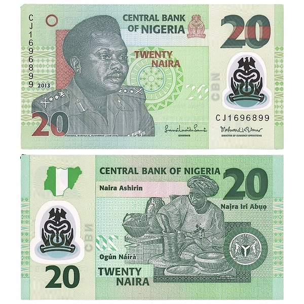 Nigéria - Cédula de 20 Naira 2013 - P-34i - Polímero - Flor de Estampa