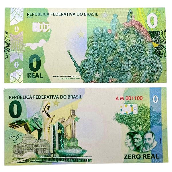 Brasil - Cédula de Zero Real 2023 - Tomada de Monte Castelo - Série AM - FE