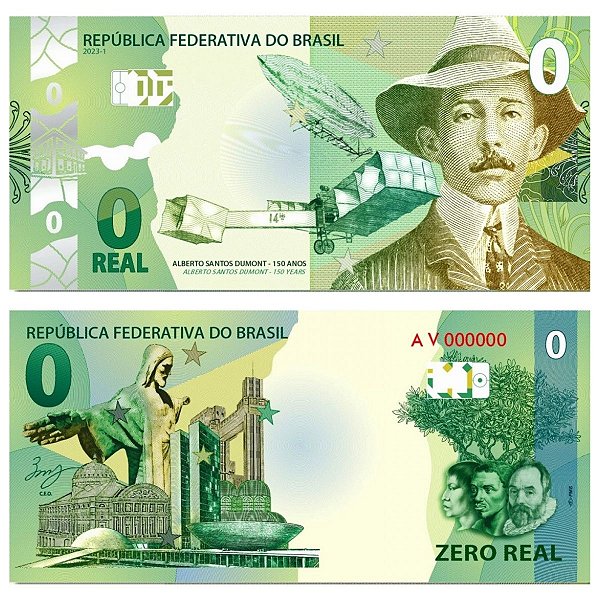 Brasil - Cédula de Zero Real 2023 - Santos Dumont - 150 Anos - Série AV - FE
