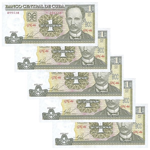 Cuba - 5 Cédulas de 1 Peso 2017 - P-128h - Jose Marti - FE