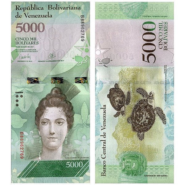 Venezuela - Cédula de 5.000 Bolivares Soberanos 2017 - P-97a - Luisa Caceres de Arismendi - FE