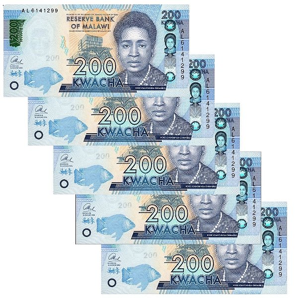 Malawi - 5 Cédulas de 200 Kwacha 2016 - P-65Aa - Sequência - Flor de Estampa