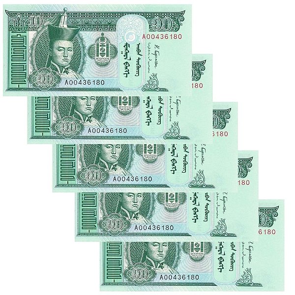 Mongolia - 5 Cédulas de 10 Togrog 2018 - P-62j - Sequência - Flor de Estampa