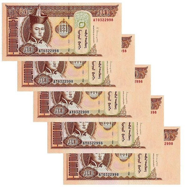 Mongolia - 5 Cédulas de 50 Togrog 2016 - P-64d - Sequência - Flor de Estampa