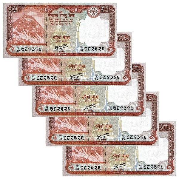 Nepal - 5 Cédulas de 20 Rupees 2012 - P-71 - Sequência - Flor de Estampa