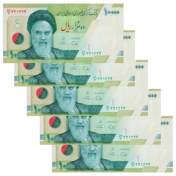 Irã - 5 Cédulas de 10.000 Rials 2019 - P-159c - Sequência - FE