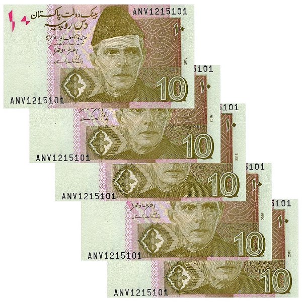 Paquistão - 5 Cédulas de 10 Rupees 2016 - P-45k - Sequência - FE