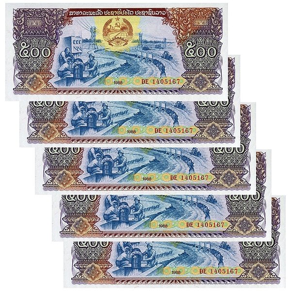 Laos - 5 Cédula des 500 Kip 1988 - P-31a - Sequência - Flor de Estampa