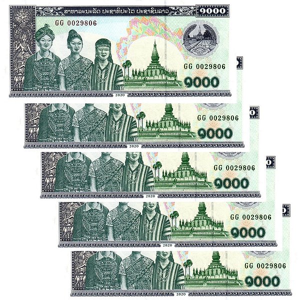 Laos - 5 Cédulas de 1000 Kip 2020 - P-32Ac - Sequência - Flor de Estampa