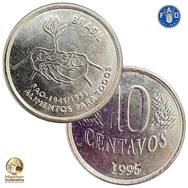 Moeda de 10 Centavos 1995 - FAO - V-455 - Circulada - Aço Inoxidavel - 22.0mm - 3.60g