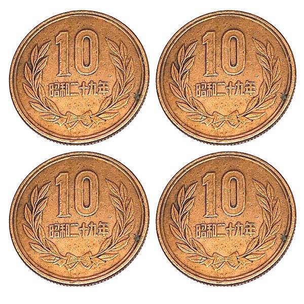Japão - Lote com 4 Moedas de 10 Ienes - ND - Circuladas