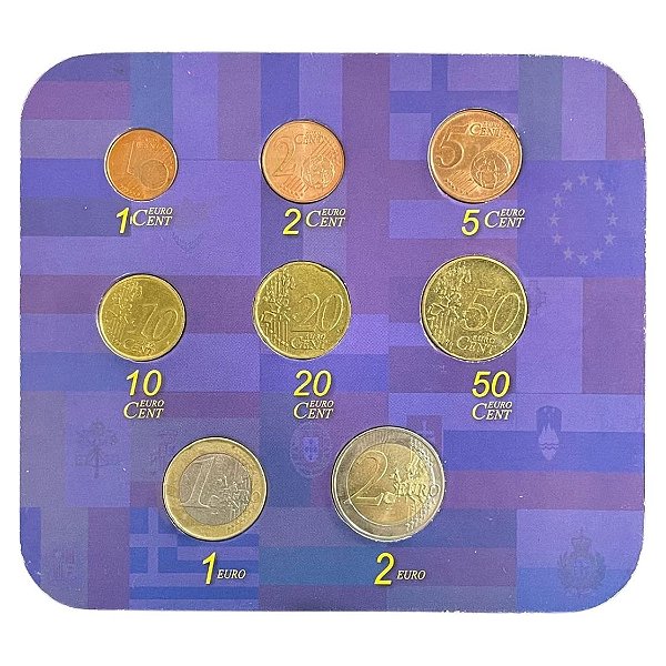 Euro - Cartela com a Série de Euros Completa - Circuladas