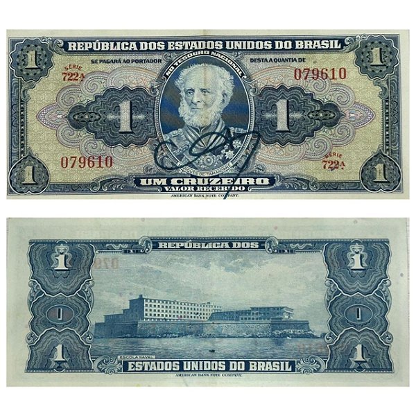 Brasil - Cédula de 1 Cruzeiro 1944 Autografada C-009 - Série 722 - MBC+
