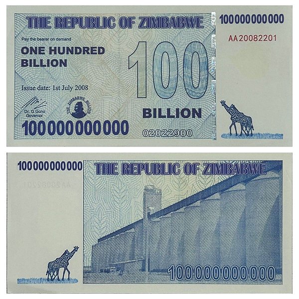 Zimbabwe - Cédula de 100 Bilhões de Dólares 2008 - Fantasia - Emissão Privada - FE
