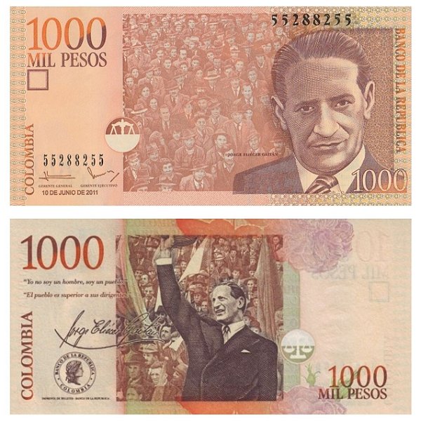 Colômbia - Cédula de 1000 Pesos 2011 - P-456n - Jorge Gaitan - FE