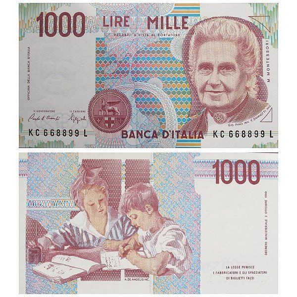 Itália - Cédula de 1000 Lira 1993 - P-114a.3 - Maria Montessori - FE