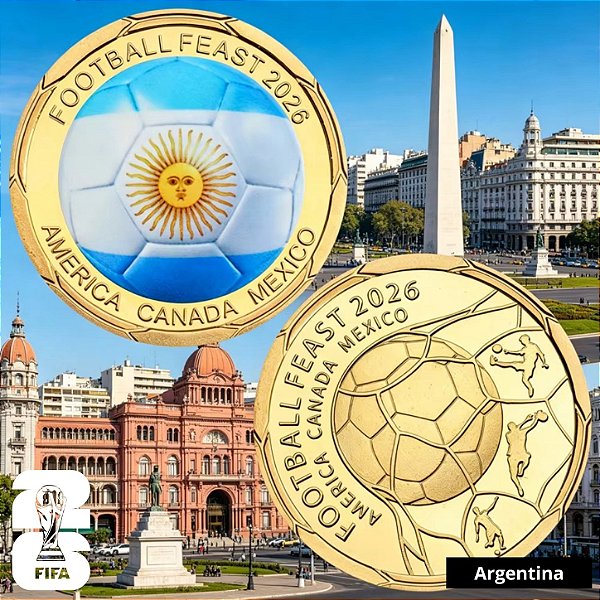 Lançamento - Medalha Colorida Copa do Mundo 2026 - Argentina - 40.0 mm - FC