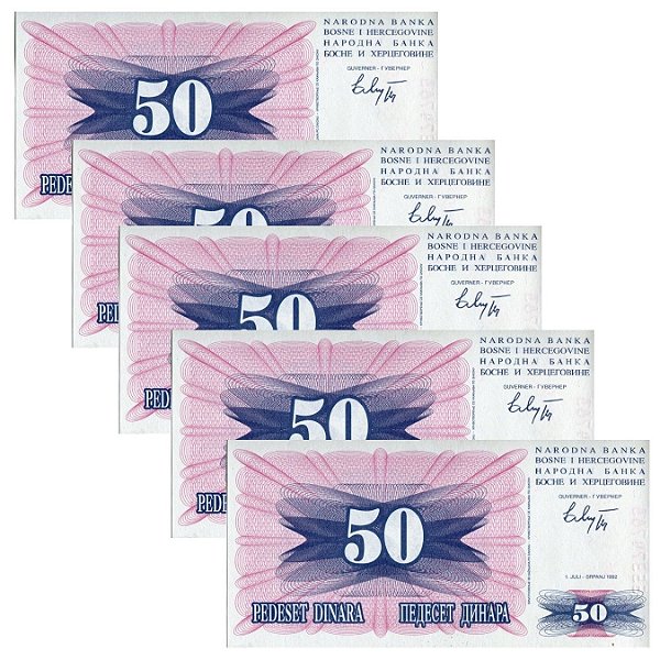 Bósnia Herzegovina - 5 Cédulas de 50 Dinara 1992 - P-12a - FE