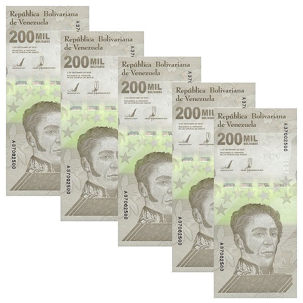 Venezuela - 5 Cédulas de 200 Mil Bolivares Soberanos 2020 - P-112a - FE
