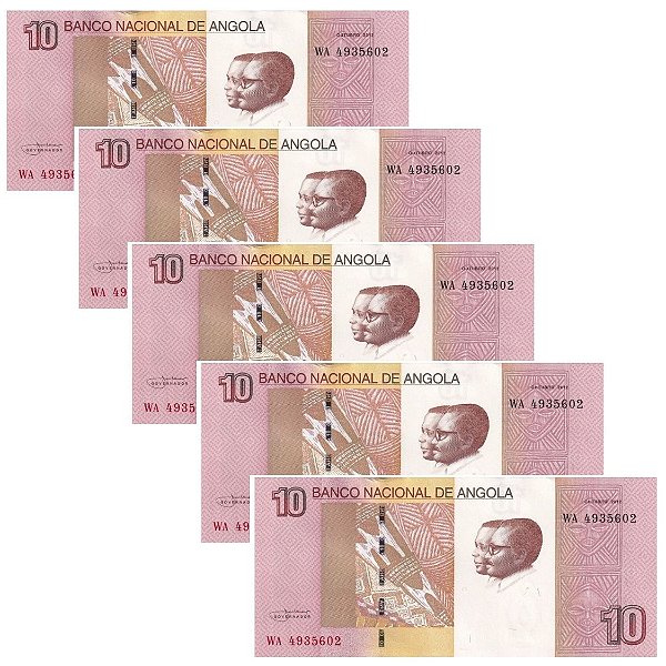 Angola - 5 Cédulas de 10 Kwanzas 2012 - P-151Ba - FE