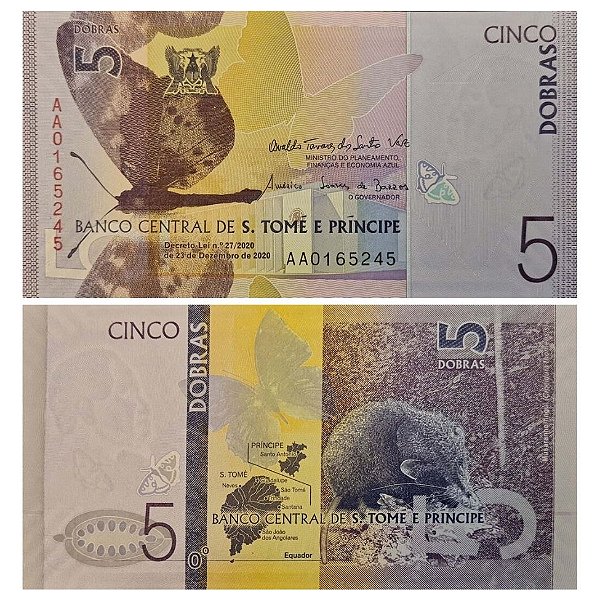 São Tomé e Principe - Cédula de 5 Dobras 2020 - P-76a - FE