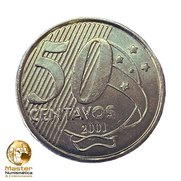Moeda de 50 Centavos 2001 - Cuproniquel - RARA - V-547 - Flor de Cunho