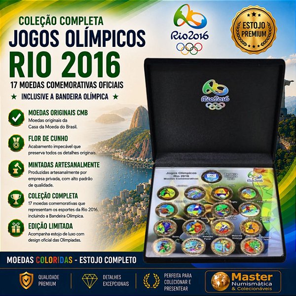 Coloridas - Estojo Rio 2016 completo com todas as Moedas Coloridas