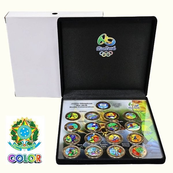 Coloridas - Estojo Rio 2016 completo com todas as Moedas Coloridas