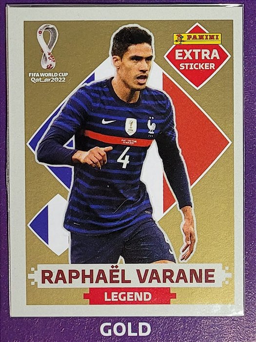 Extra Legend - Raphael Varane Ouro (Gold) - França - Original Panini - Copa do Mundo do Qatar 2022