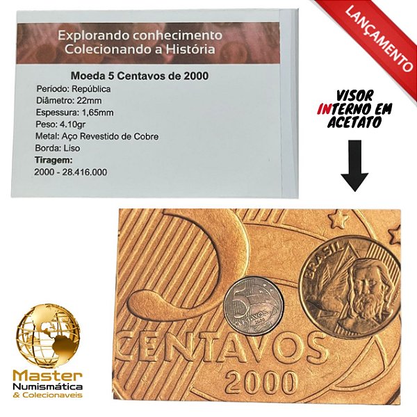 Cartela com visor contendo a moeda de 5 Centavos 2000 - V-466 - Circulada