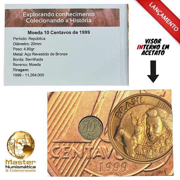 Cartela com visor contendo a moeda de 10 Centavos 1999 - V-492 - Circulada